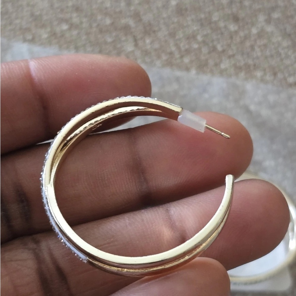 Anne Klien Elegant Gold Silver Hoop Earrings Criss Cross New - Picture 7 of 10